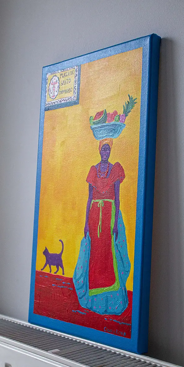 Oksana Chumakova, Triptychon-Gemälde „Viva La Cat!“, Acrylgemälde - Leinwand, 90 x 50