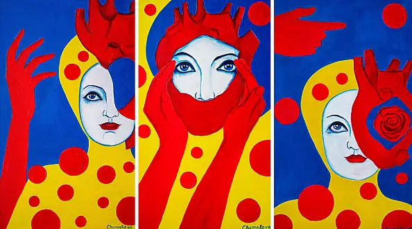 Oksana Chumakova, Obraz w formie tryptyku "Serce Dziewicy". , Obraz akrylowy - płótno, 90 x 50