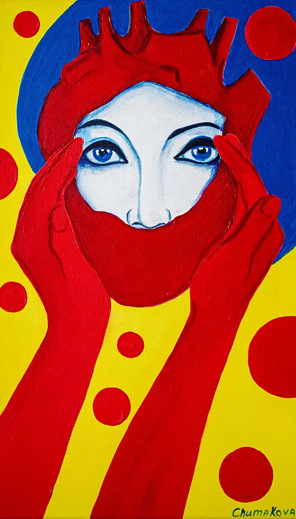 Oksana Chumakova, Obraz w formie tryptyku "Serce Dziewicy". , Obraz akrylowy - płótno, 90 x 50