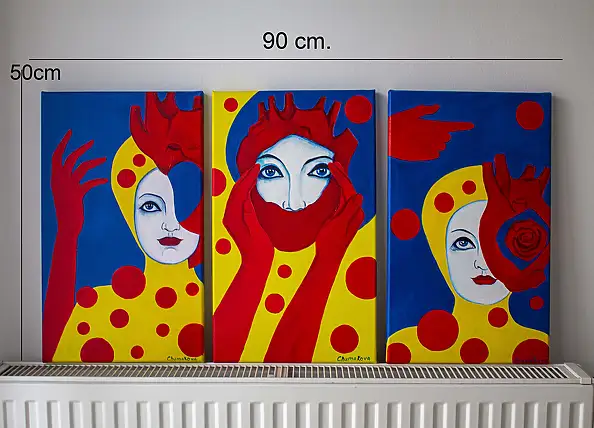 Oksana Chumakova, Obraz w formie tryptyku "Serce Dziewicy". , Obraz akrylowy - płótno, 90 x 50