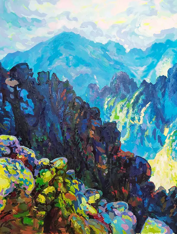 Anastasiia Kurkova, Breath of the Heights, Oil painting - canvas, 200 x 120