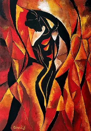 Grzegorz Zalewski, Feurige Frau, Acrylgemälde - Leinwand, 70 x 100