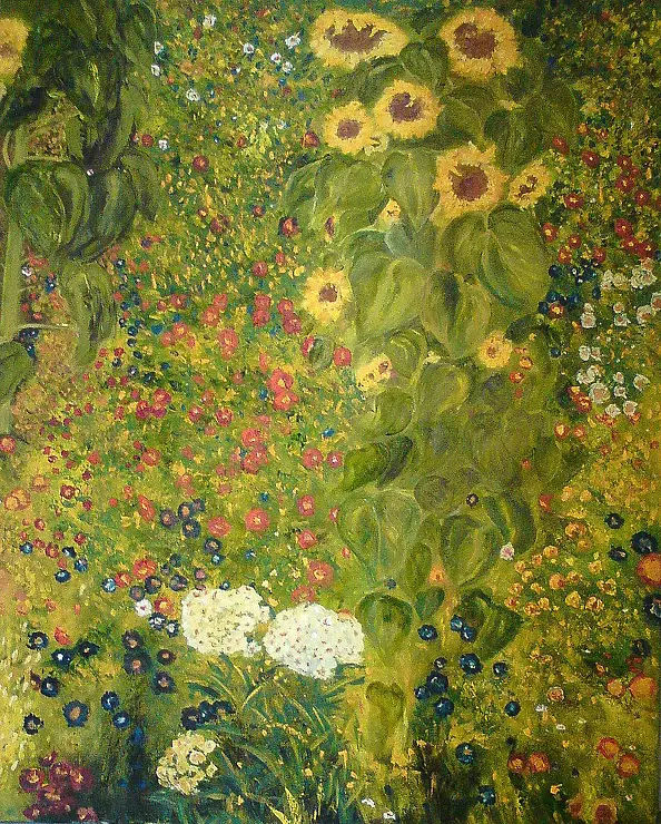 Ewa Jabłońska - Ogród wiejski ze słonecznikiem - w/g Gustawa Klimta