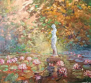 Jolanta Madej, Garden with Lilies, Oil painting - canvas, 100 x 90