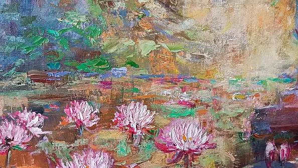 Jolanta Madej, Garden with Lilies, Oil painting - canvas, 100 x 90