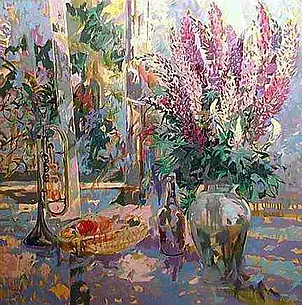 Jerzy Martynów - Oil on canvas Still Life with Trumpet II