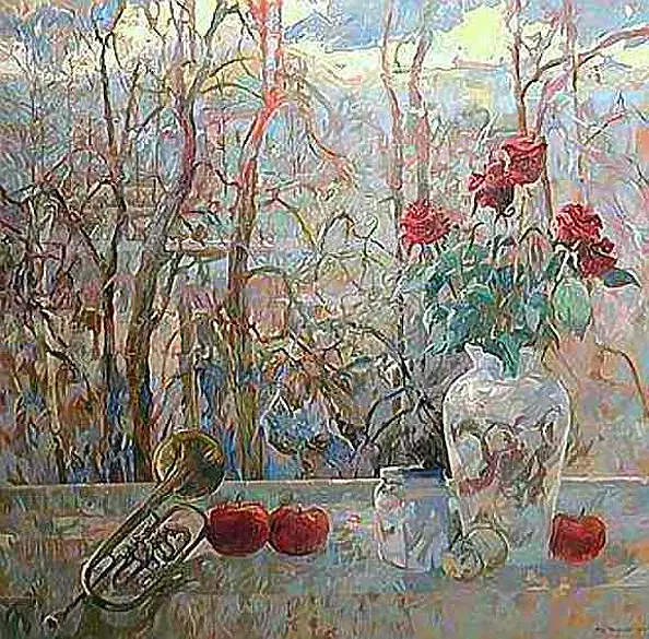 Jerzy Martynów - Olej na płótnie Martwa natura z Trąbką