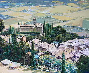 Jerzy Martynów - Oil on canvas: Landscape with Montalcino - Tuscany