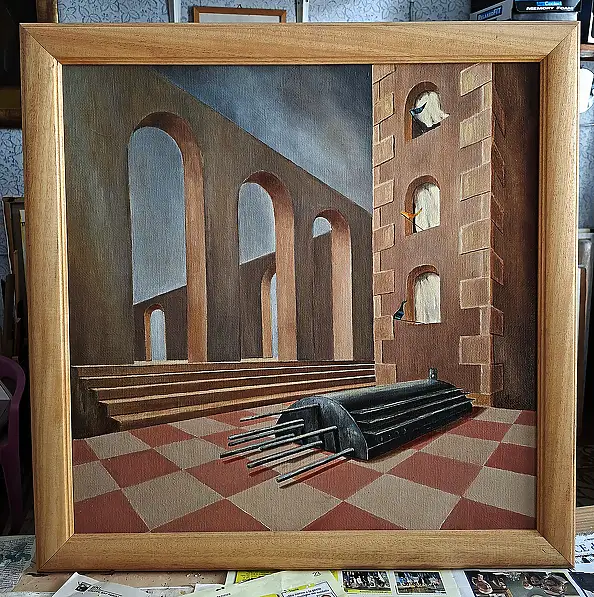 Giovanni Greco, uber das Ding selbst hinaus, Ölbild - Leinwand, 60 x 70