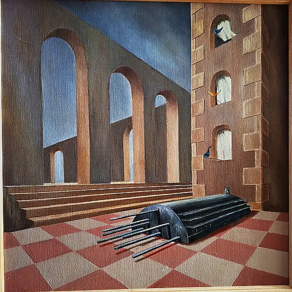 Giovanni Greco, uber das Ding selbst hinaus, Ölbild - Leinwand, 60 x 70