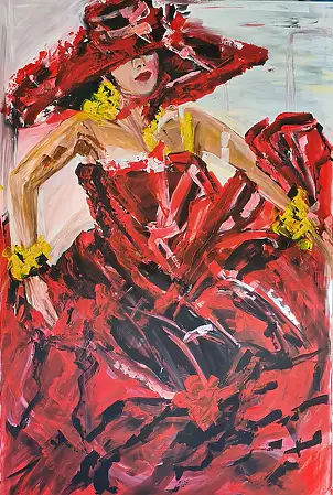 małgorzata machynia, Sie und der Tango, Acrylgemälde - Leinwand, 100 x 150