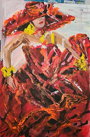 małgorzata machynia, Ona i tango, Obraz akrylowy - płótno, 100 x 150