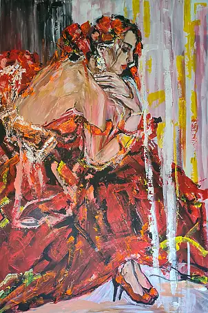małgorzata machynia, She and the tango, Acrylic painting - canvas, 100 x 150