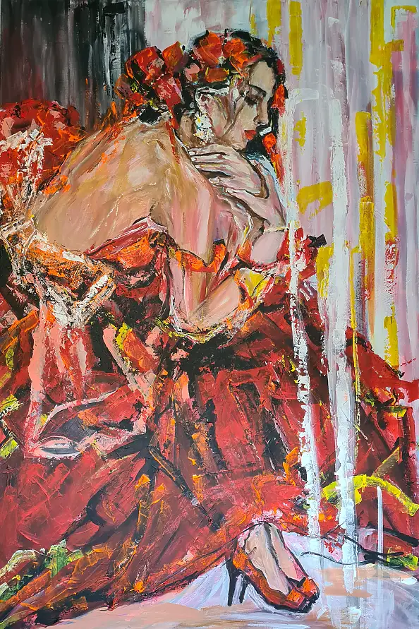 małgorzata machynia, She and the tango, Acrylic painting - canvas, 100 x 150