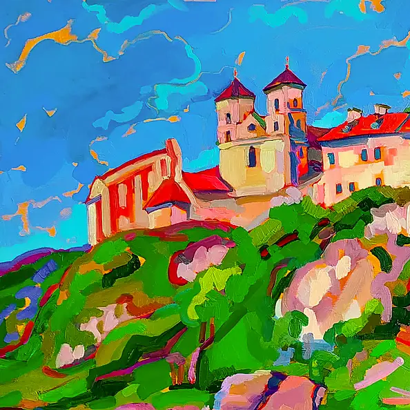 Anastasiia Kurkova, Opactwo Benedyktyńskie, Obraz olejny - płótno, 100 x 100