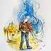 Adriana Laube, "The Tale of the Street Fiddler", Watercolors, Other - paper, 30 x 42