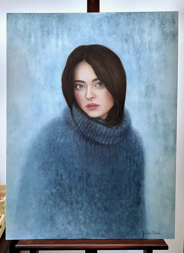 Joanna Ordon, Opowieść w kolorze blue, Obraz olejny - deska, płyta, 60 x 80