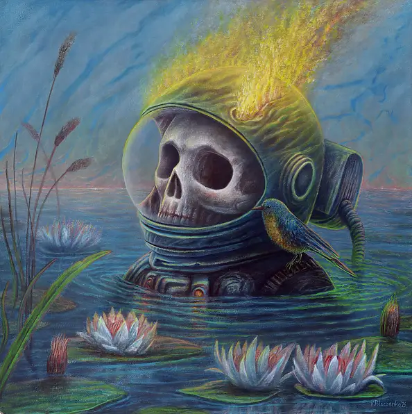 Krzysztof Polaczenko, L'ultima ninfea, Dipinto acrilico - pannello, 50 x 50