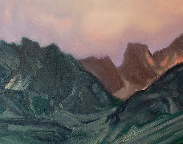 Wojciech Pater, Ultima luce nella valle, Quadro a olio - pannello, 60 x 80