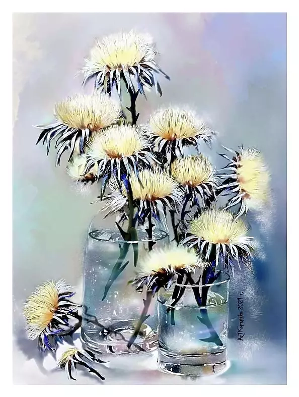 Teresa Kopańska - Silvery thistles in the glass