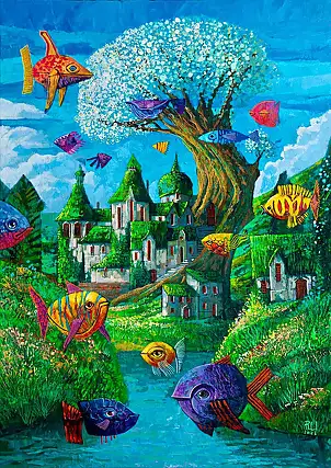 Roch Urbaniak, Signs of Spring, Acrylic painting - canvas, 50 x 70