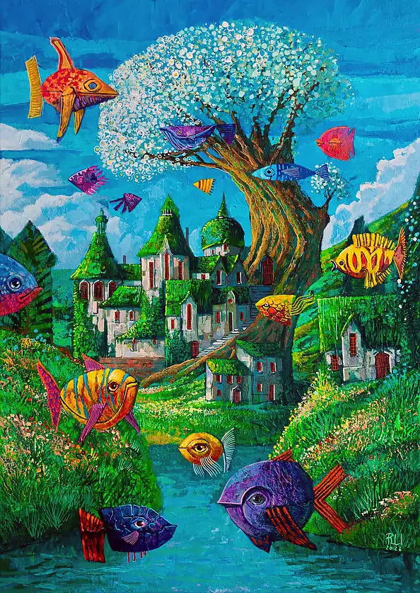 Roch Urbaniak, Segnali di primavera, Dipinto acrilico - tela, 50 x 70