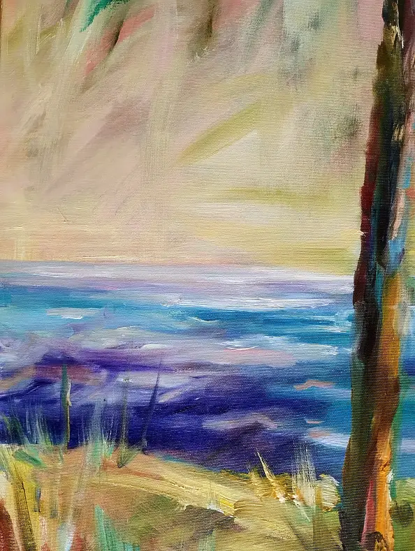 Anna Borcz, PALME AUF PARADIESINSEL, Ölbild - Leinwand, 50 x 100