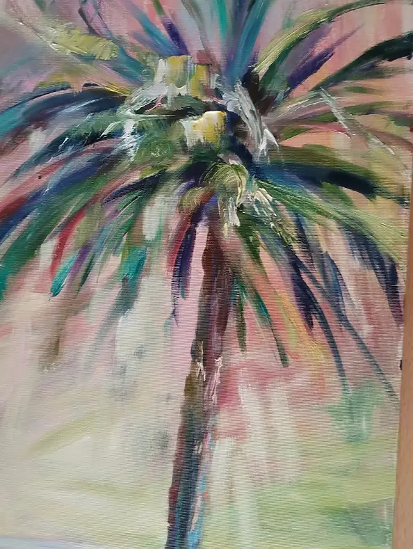 Anna Borcz, PALME AUF PARADIESINSEL, Ölbild - Leinwand, 50 x 100