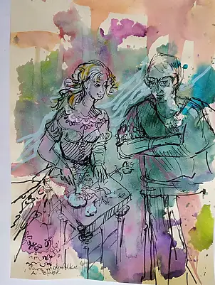 Anna Borcz, PAAR IM GARTEN, Aquarelle - Papier, 30 x 40