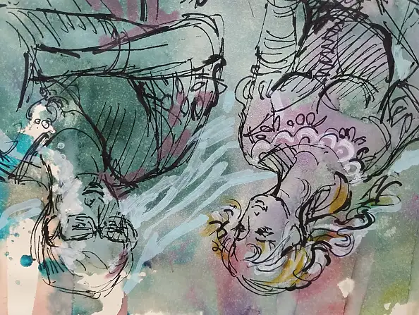 Anna Borcz, PAAR IM GARTEN, Aquarelle - Papier, 30 x 40