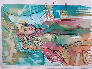Anna Borcz, UNA COPPIA DI MARINAI, Acquerelli, Inchiostro - carta, 30 x 40