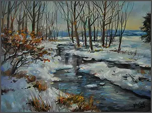 Damian Gierlach - WINTER LANDSCAPE WITH RIVER oil painting GIERLACH