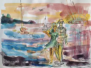 Anna Borcz, COPPIA DI RITORNO, Acquerelli - carta, 30 x 40