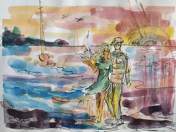 Anna Borcz, COPPIA DI RITORNO, Acquerelli - carta, 30 x 40