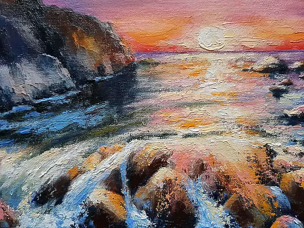 Yana Yeremenko - "PURPLE SUNSET", oil painting, seascape