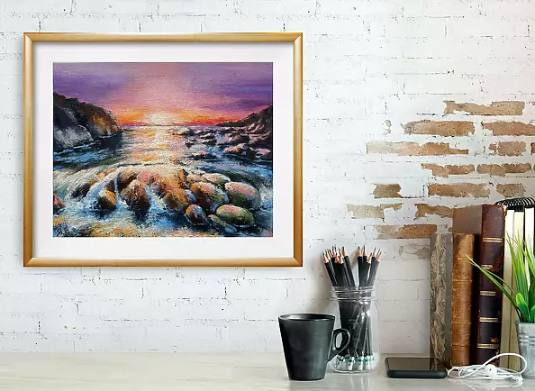 Yana Yeremenko - "PURPLE SUNSET", oil painting, seascape