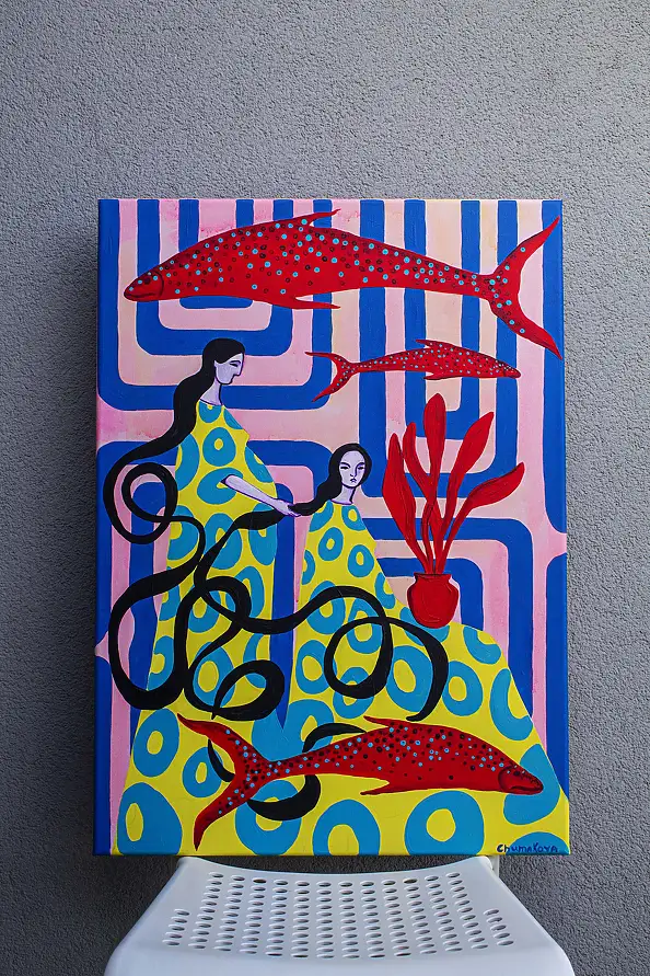 Oksana Chumakova, Painting "A Flower in My Garden!", 2026., Acrylic painting - canvas, 50 x 70