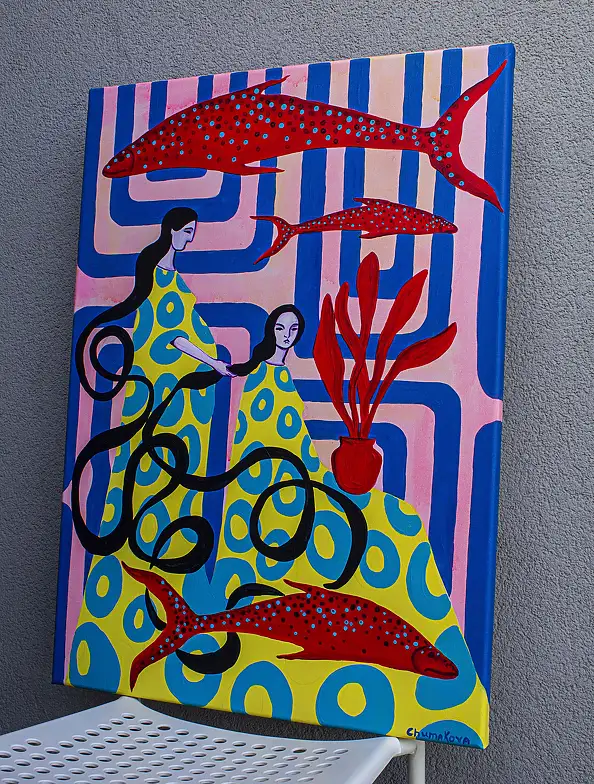 Oksana Chumakova, Painting "A Flower in My Garden!", 2026., Acrylic painting - canvas, 50 x 70