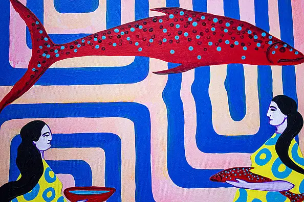 Oksana Chumakova, Painting "Fish in a Pitcher!", 2026., Acrylic painting - canvas, 50 x 70