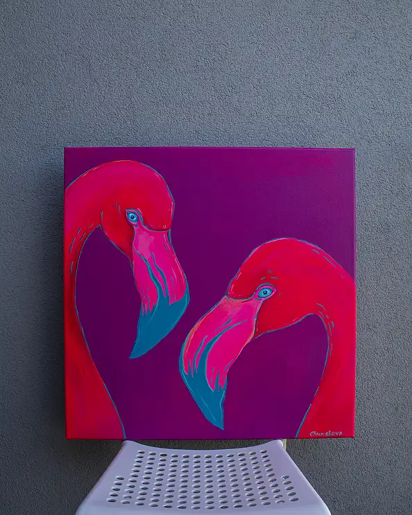 Oksana Chumakova, Painting "Flamingo", Obraz akrylowy - płótno, 60 x 60