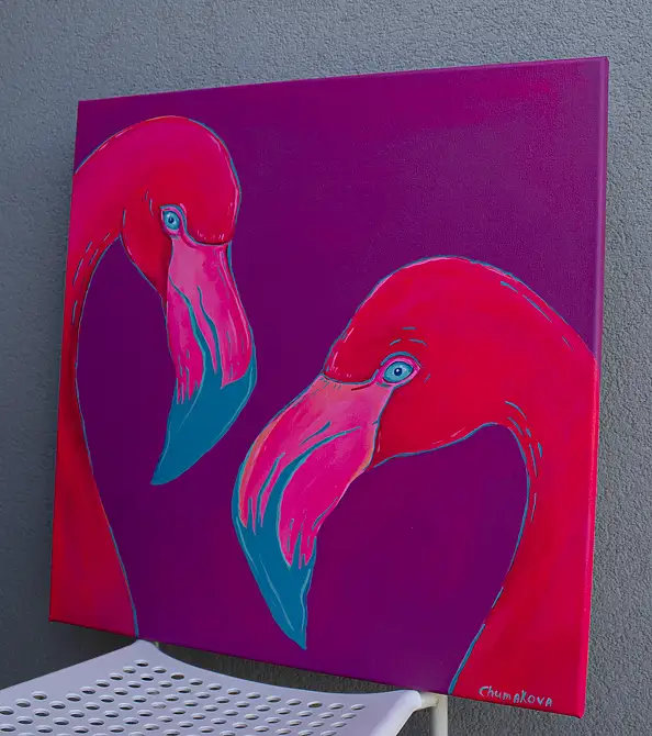 Oksana Chumakova, Painting "Flamingo", Obraz akrylowy - płótno, 60 x 60
