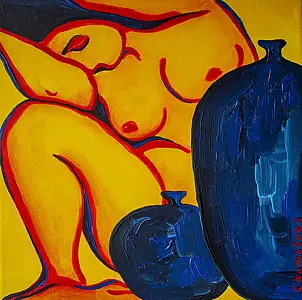 Oksana Chumakova, Painting "Wine for Gertrude," 2026., Obraz akrylowy - płótno, 30 x 30