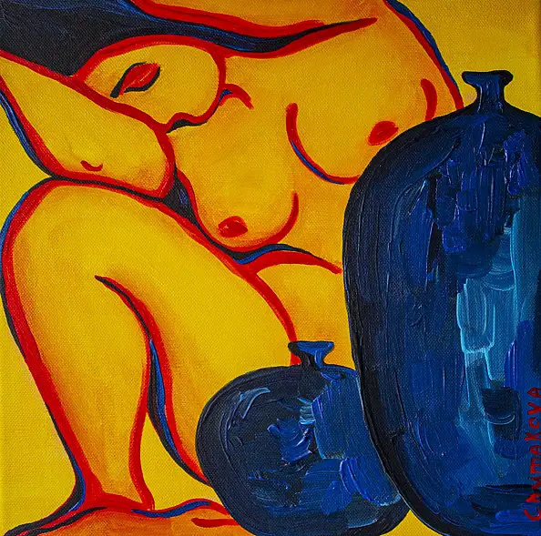 Oksana Chumakova, Painting "Wine for Gertrude," 2026., Obraz akrylowy - płótno, 30 x 30