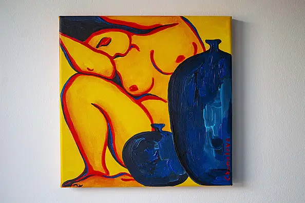 Oksana Chumakova, Painting "Wine for Gertrude," 2026., Obraz akrylowy - płótno, 30 x 30