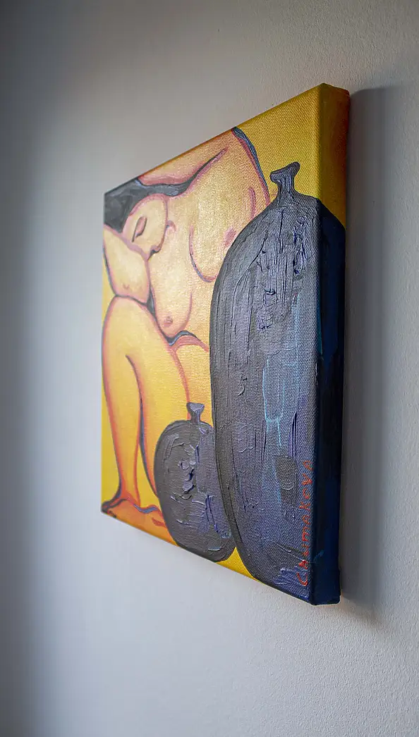 Oksana Chumakova, Painting "Wine for Gertrude," 2026., Obraz akrylowy - płótno, 30 x 30