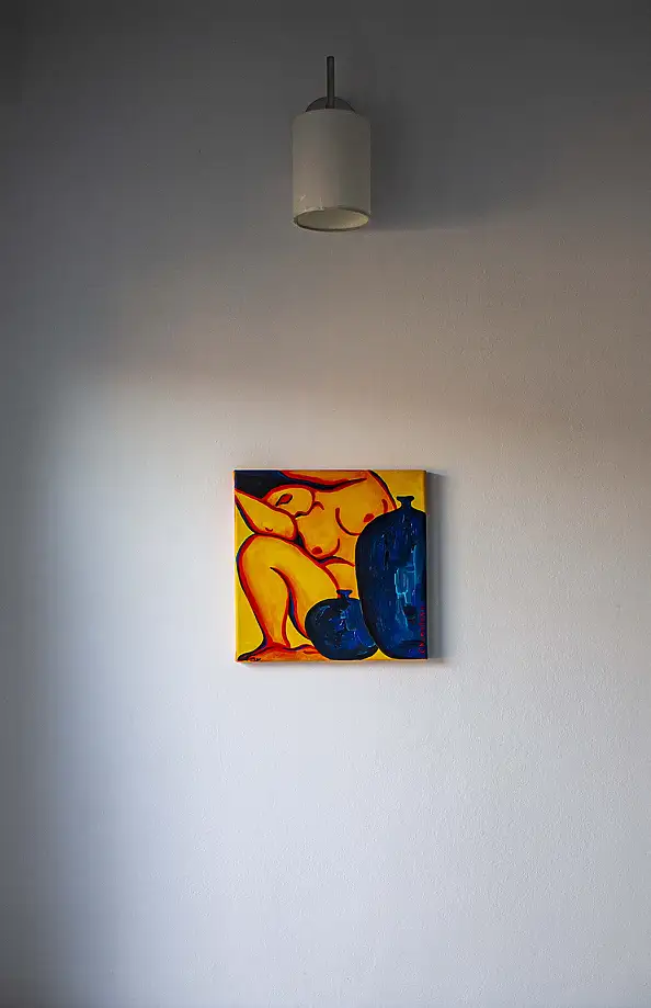 Oksana Chumakova, Painting "Wine for Gertrude," 2026., Obraz akrylowy - płótno, 30 x 30