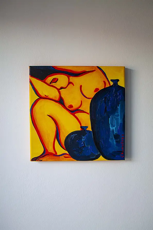 Oksana Chumakova, Painting "Wine for Gertrude," 2026., Obraz akrylowy - płótno, 30 x 30