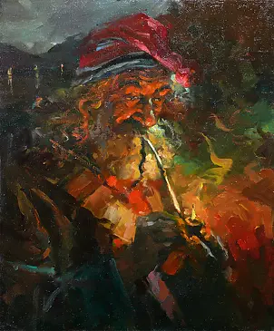 Krzysztof Tracz - Smoking a pipe.
