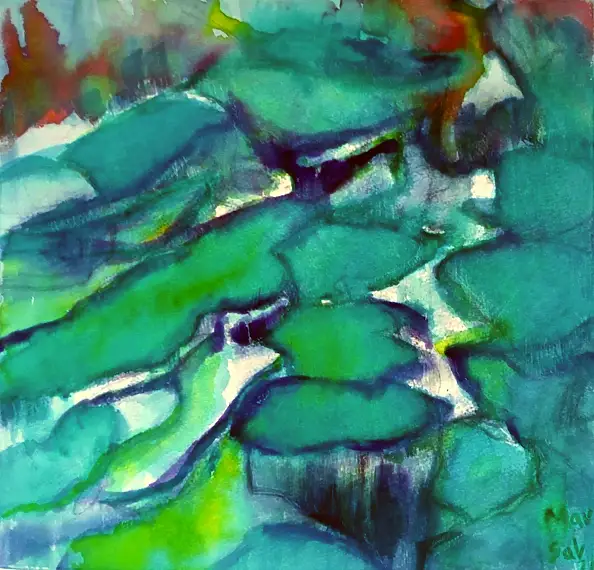 Marzena Salwowska, Pamukkale im Morgengrauen, Aquarelle, Tinte - Papier, 37 x 36