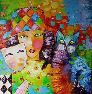 Anna Wach - Vergine con maschera e gatto